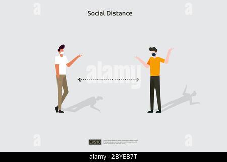 Soziale Distanzierung Prävention Illustration Konzept. Schützen Sie sich vor COVID-19 Coronavirus Ausbruch Ausbreitung. Halten Sie 1-2 Meter Abstand zwischen Menschen. Stock Vektor