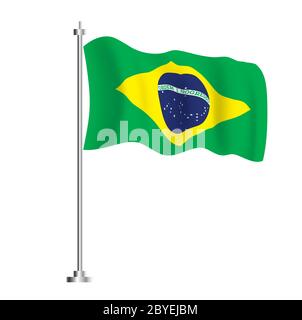 Brasilien Flagge. Isolierte Welle Flagge von Brasilien Land. Vektorgrafik. Stock Vektor