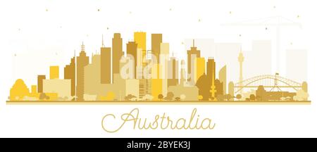 Australien City Skyline Silhouette mit goldenen Gebäuden isoliert auf Weiß. Vektorgrafik. Tourismuskonzept mit historischer Architektur. Australien Stock Vektor