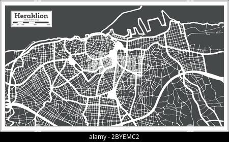 Heraklion Griechenland Stadtplan im Retro Stil. Gliederungskarte. Vektorgrafik. Stock Vektor