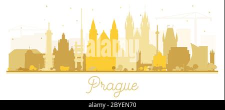 Prag Tschechische Republik Stadt Skyline Silhouette mit goldenen Gebäuden isoliert auf Weiß. Vektorgrafik. Stock Vektor