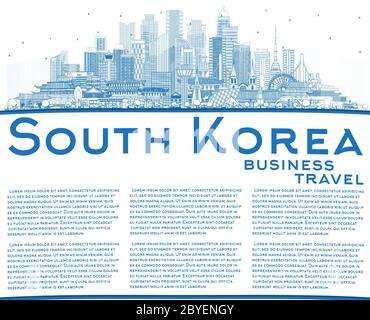 Skizzieren Sie Südkorea City Skyline mit blauen Gebäuden und Copy Space. Vektorgrafik. Stock Vektor
