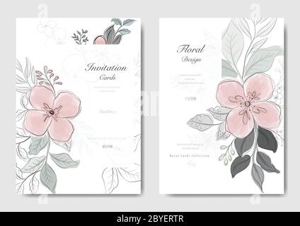 Rosa Blumenkarte Kollektion. Dekorative Blumen Grußkarte, Hochzeit oder Einladung Design Hintergrund. - Vektor Stock Vektor