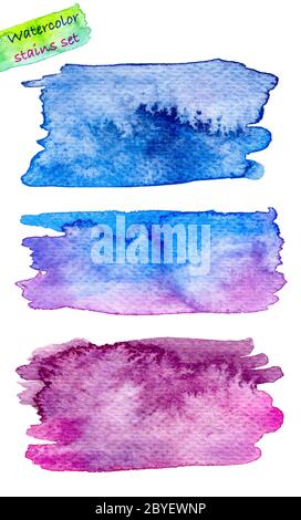 Eine Reihe von abstrakten Aquarell-Flecken von Hand gemalt. Texture-Element für Design, isoliert auf weißem Hintergrund. - Abbildung Stockfoto