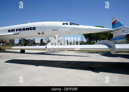 Eine Ausstellung des Überschallflugzeugs Aerospatiale/BAC Concorde 101 im Musée Aeroscopia.Blagnac.Toulouse.Haute-Garonne.Occitanie.Frankreich Stockfoto