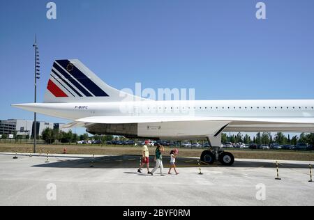 Eine Ausstellung des Überschallflugzeugs Aerospatiale/BAC Concorde 101 im Musée Aeroscopia.Blagnac.Toulouse.Haute-Garonne.Occitanie.Frankreich Stockfoto