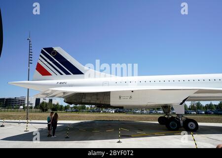 Eine Ausstellung des Überschallflugzeugs Aerospatiale/BAC Concorde 101 im Musée Aeroscopia.Blagnac.Toulouse.Haute-Garonne.Occitanie.Frankreich Stockfoto