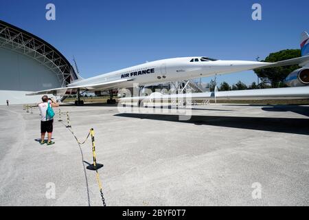 Eine Ausstellung des Überschallflugzeugs Aerospatiale/BAC Concorde 101 im Musée Aeroscopia.Blagnac.Toulouse.Haute-Garonne.Occitanie.Frankreich Stockfoto