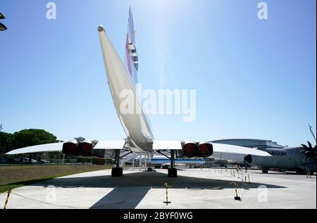 Eine Ausstellung des Überschallflugzeugs Aerospatiale/BAC Concorde 101 im Musée Aeroscopia.Blagnac.Toulouse.Haute-Garonne.Occitanie.Frankreich Stockfoto