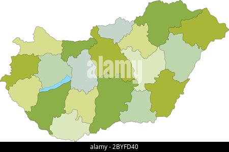 Sehr detaillierte editierbare politische Karte mit getrennten Ebenen. Ungarn. Stock Vektor