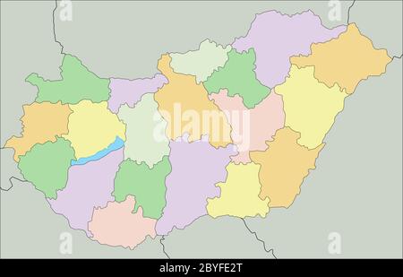 Ungarn - sehr detaillierte editierbare politische Karte. Stock Vektor