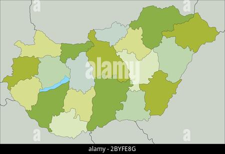Sehr detaillierte editierbare politische Karte mit getrennten Ebenen. Ungarn. Stock Vektor