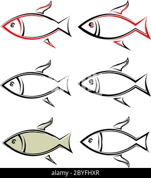 Fisch Symbol Set Vektor Illustration Stock Vektor