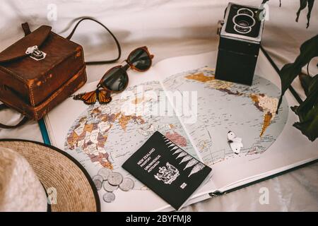 Reise Thema flach Lays Stockfoto