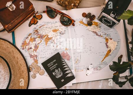 Reise Thema flach Lays Stockfoto