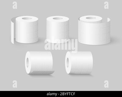 Set von realistischen weichen Toilettenpapierrollen. Stock Vektor