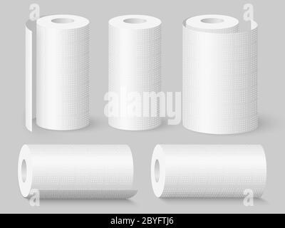Set von realistischen weichen Küchenhandtuchrollen. Stock Vektor