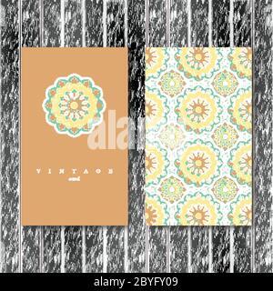 Set aus zwei ornamentalen Mandala-Karten. Stock Vektor