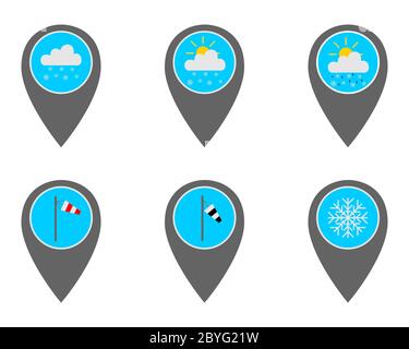 Lage der Stifte mit Wettersymbolen Stockfoto