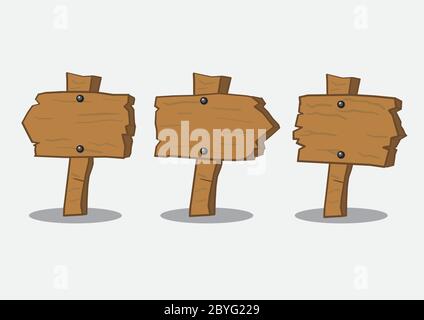 Vektor-Illustration von drei Holzplanken Zeichen isoliert auf weißem Hintergrund Stock Vektor