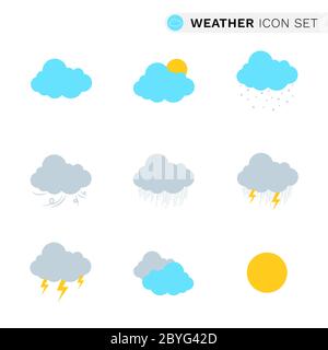 Flache Wolken Wetter Saison Symbole setzen Natur Design isoliert auf weißem Hintergrund Symbol Vektor-Illustration Stock Vektor