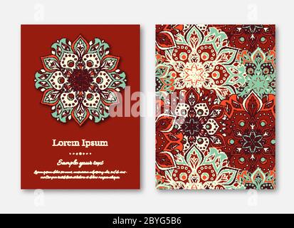 Set von Karten, Flyer, Broschüren, Vorlagen mit Hand gezeichneten Manda Stock Vektor