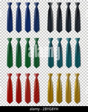 Vektor-Set von strengen klassischen Krawatten in dunklen und hellen Farben wie blaue Krawatte, schwarze Krawatte, grüne Krawatte, meergrüne Krawatte, rote Krawatte, gelbe Krawatte Illustration vect Stock Vektor