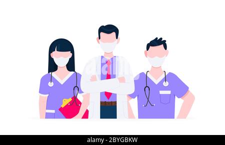 Erfolgreiches Team von Ärzten mit Gesichtsmasken Vektor-Illustration Stock Vektor