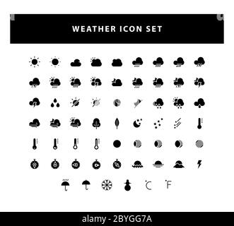 Set von Wetter-Symbol mit Glyph-Stil Design Vektor Stock Vektor