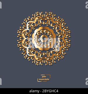 Ornamental Goldblume orientalischen Mandala auf blauem Hintergrund Stock Vektor
