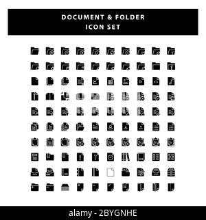 Satz von Dokument- und Ordnersymbol mit Glyph-Design-Vektor Stock Vektor