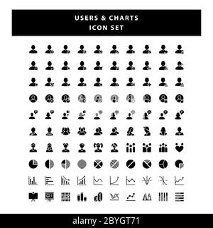 Satz von Benutzern und Diagramme Symbol mit Glyph Stil Design Vektor Stock Vektor