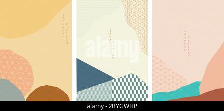 Geometrischer Hintergrund mit japanischem Mustervektor. Abstrakte Elemente im Vintage-Stil. Stock Vektor