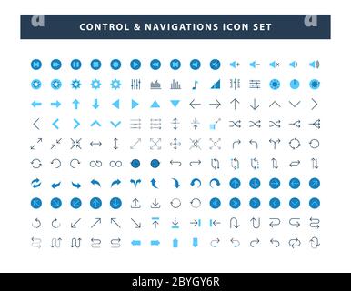 Set von Steuerung und Navigations-Symbol mit flachem Design Vektor Stock Vektor