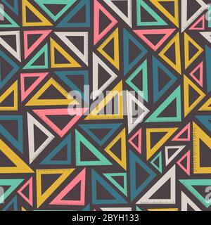 Dreieckige Lineale auf dunkelgrauem Hintergrund, Vektor-Nahtloses Muster. Büromaterial-Werkzeuge wiederholen Hintergrund. Textildesign Stock Vektor