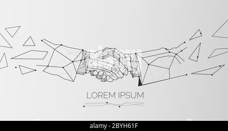Geometrische Illustration von zwei Geschäftsleuten Handschlag auf grauem Hintergrund Stock Vektor