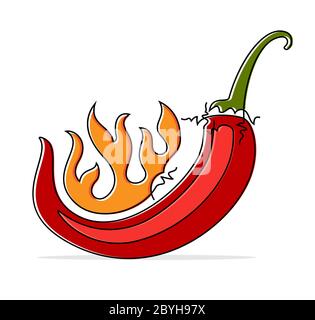 Hot Chili Pfeffer Skizze Stil Vektor Illustration Stock Vektor