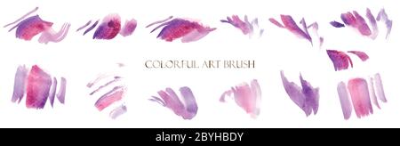 Vektor Kunst Pinsel Set von abstrakten Aquarell lila natürlichen Formen auf weißem Hintergrund. Bunte Malerei Pinsel handgezeichnete Illustration. Naturkünstler Stock Vektor