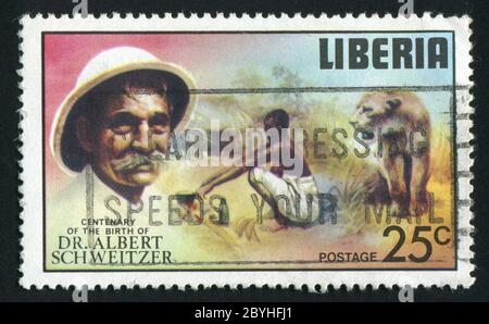 LIBERIA - UM 1975: Dr. Albert Schweitzer (1875-1965), medizinischer Missionar, 100. Geburtstag, um 1975. Stockfoto