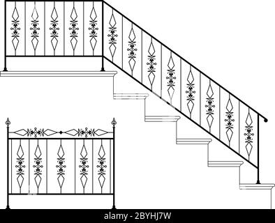 Schmiedeeiserne Treppe Geländer Design Vektorgrafiken Stock Vektor