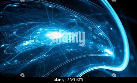 Blau glühende futuristische Technologie, Computer generiert abstrakten Hintergrund, 3D-Rendern Stockfoto