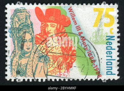 NIEDERLANDE - UM 1988: Krönung von Wilhelm III. Und Maria Stuart, König und Königin von England, um 1988. Stockfoto