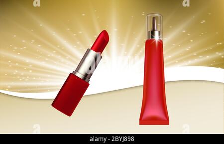 Mock-up Illustration von weiblichen Lippenpflege-Produkt auf abstraktem Hintergrund Stock Vektor
