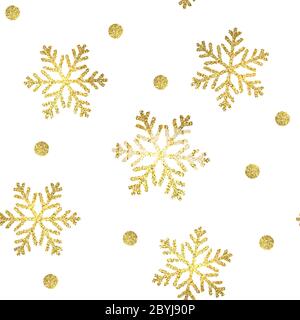 Weihnachtliche Goldmusterung, glitzernde Schneeflocken. Vektor nahtloser Hintergrund Stock Vektor