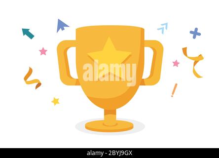 Cartoon Golden Trophy mit Konfetti. Vektorgrafik Stock Vektor
