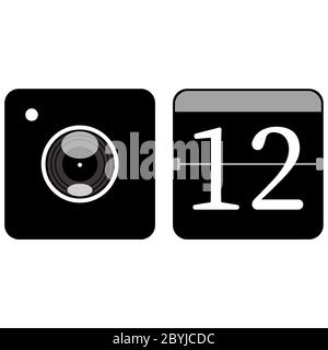 Kamera, Kalender-Symbol flach schwarz Farbe isoliert auf weißem Hintergrund. Vektor EPS 10. Stock Vektor