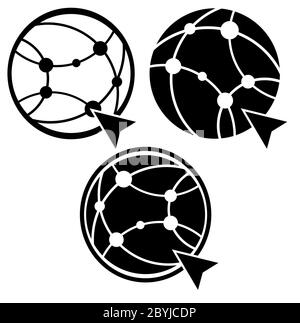 Internet-, Browser- oder Website-Symbole in Schwarz auf weißem, isoliertem Hintergrund. Vektor EPS 10. Stock Vektor