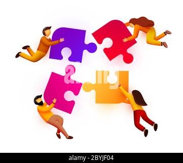 Geschäftskonzept. Team Metapher. Menschen verbinden Puzzle-Elemente. Flaches Design. Symbol für Teamwork, Zusammenarbeit, Partnerschaft. Stock Vektor