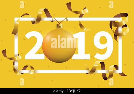 2018 Frohes neues Jahr Hintergrund mit goldenen Weihnachtsbaum Spielzeugball. Vektorgrafik. Stock Vektor