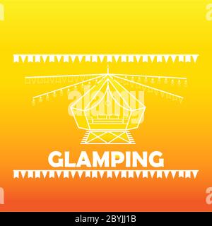Glamping oder Camping mit einer Zelt-Ikone und einer Glühbirne in weißen Farben, isoliert leuchtend orange Hintergrund. Komfort, WLAN. Vektor EPS 10. Stock Vektor